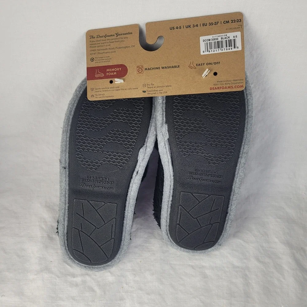 Dearfoams Kids Memory Foam Animal‎ Slippers Black White Size 4-5